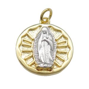 copper Virgin Mary charm pendant, gold plated, approx 16mm dia