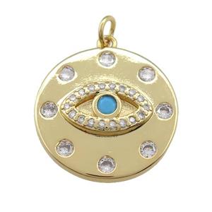 copper Eye pendant paved zircon, circle, gold plated, approx 20mm dia