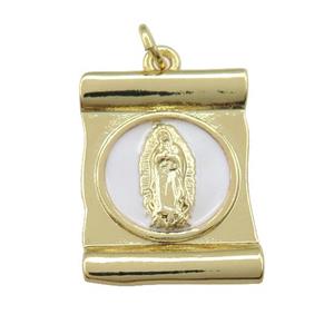 copper Virgin Mary pendant with white enamel, gold plated, approx 15-20mm