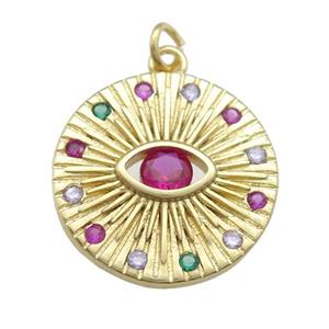 copper Eye pendant paved zircon, circle, gold plated, approx 20mm dia