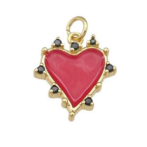 copper Heart pendant with red enamel, gold plated, approx 12-15mm