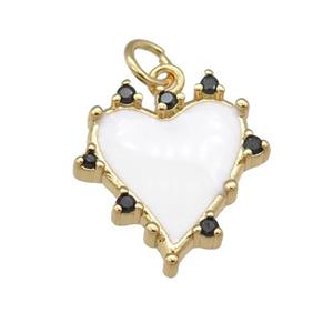 copper Heart pendant with white enamel, gold plated, approx 12-15mm