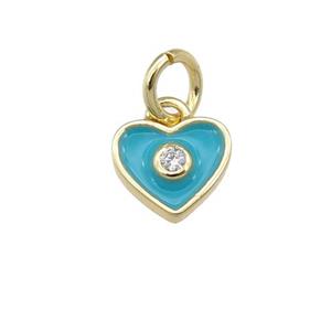 copper Heart pendant with teal enamel, gold plated, approx 6-7mm