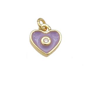 copper Heart pendant with lavender enamel, gold plated, approx 6-7mm