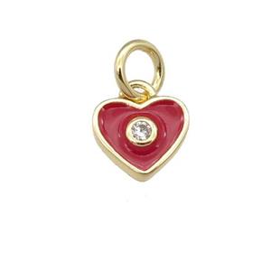 copper Heart pendant with red enamel, gold plated, approx 6-7mm