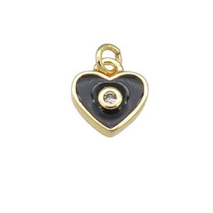 copper Heart pendant with black enamel, gold plated, approx 6-7mm