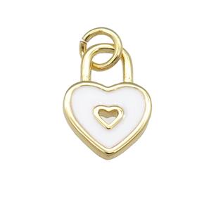 copper Heart Lock pendant with white enamel, gold plated, approx 9-13mm