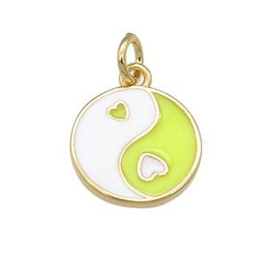copper Taichi pendant, yinyang, yellow enamel, gold plated, approx 12mm dia