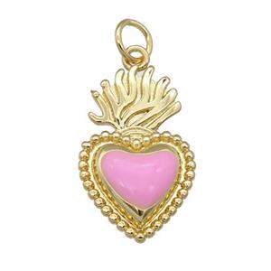 copper Milagro Heart pendant with pink enamel, gold plated, approx 12-20mm