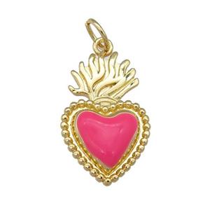 copper Milagro Heart pendant with hotpink enamel, gold plated, approx 12-20mm