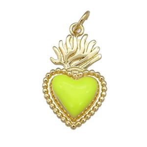 copper Milagro Heart pendant with nenoYellow enamel, gold plated, approx 12-20mm