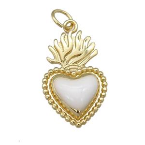copper Milagro Heart pendant with white enamel, gold plated, approx 12-20mm