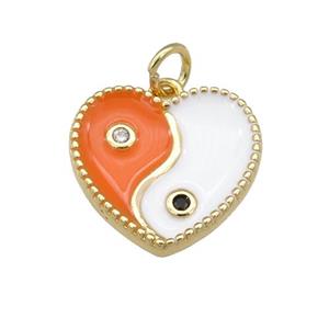 copper Taichi pendant with orange enamel, heart, gold plated, approx 13-15mm