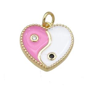 copper Taichi pendant with pink enamel, heart, gold plated, approx 13-15mm