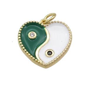 copper Taichi pendant with green enamel, heart, gold plated, approx 13-15mm