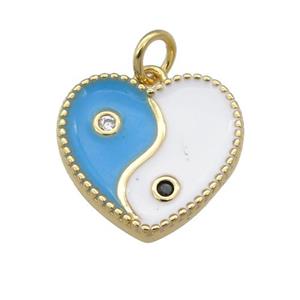 copper Taichi pendant with blue enamel, heart, gold plated, approx 13-15mm