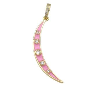 copper Moon pendant with pink enamel, gold plated, approx 4-34mm