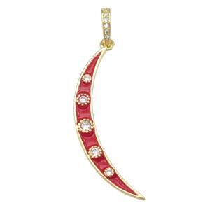 copper Moon pendant with red enamel, gold plated, approx 4-34mm