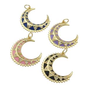 copper crescent Moon pendant with enamel, gold plated, mixed, approx 8-24mm
