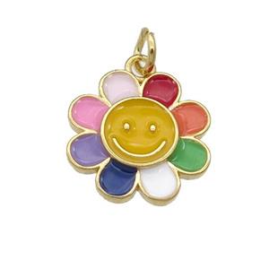 copper sunflower pendant with enamel, multicolor, gold plated, approx 14mm