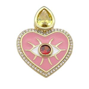 copper Heart pendant paved zircon with pink enamel, gold plated, approx 20mm