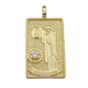 copper Tarot Card pendant, hermit, gold plated, approx 15-24mm