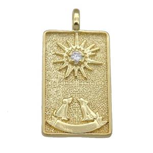 copper Tarot Card pendant, sun, gold plated, approx 15-24mm