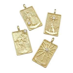 copper Tarot Card pendant, gold plated, mixed, approx 15-24mm