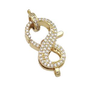 copper Lobster Clasp paved zircon, gold plated, approx 12-20mm