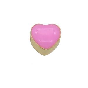 copper Heart beads with pink enamel, gold plated, approx 9mm