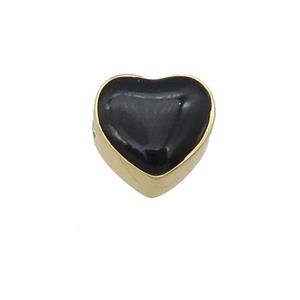 copper Heart beads with black enamel, gold plated, approx 9mm
