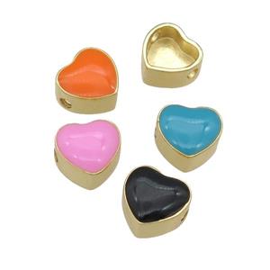 copper Heart beads with enamel, gold plated, mixed, approx 9mm