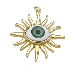 copper Evil Eye pendant, green, gold plated, approx 31mm