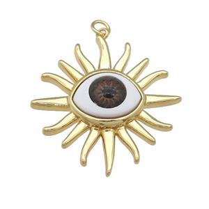 copper Evil Eye pendant, red, gold plated, approx 31mm