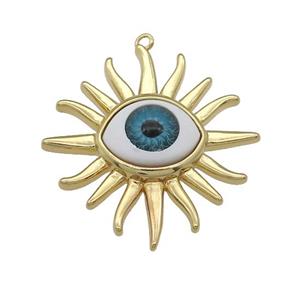 copper Evil Eye pendant, blue, gold plated, approx 31mm