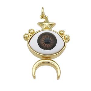 copper Evil Eye pendant, red, gold plated, approx 19-25mm