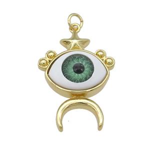 copper Evil Eye pendant, green, gold plated, approx 19-25mm
