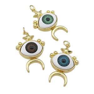 copper Evil Eye pendant, mixed, gold plated, approx 19-25mm