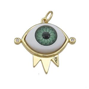 copper pendant with green Evil Eye, gold plated, approx 17-20mm