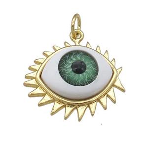 copper pendant with green Evil Eye, gold plated, approx 17-20mm