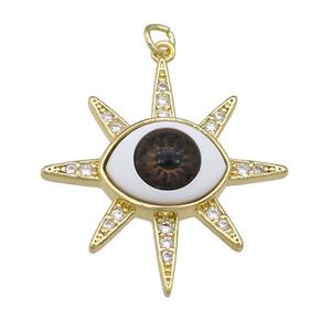 copper pendant paved zircon with red Evil Eye, gold plated, approx 30mm