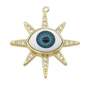 copper pendant paved zircon with blue Evil Eye, gold plated, approx 30mm