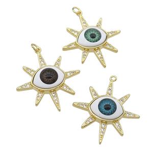 copper pendant paved zircon with Evil Eye, mixed, gold plated, approx 30mm