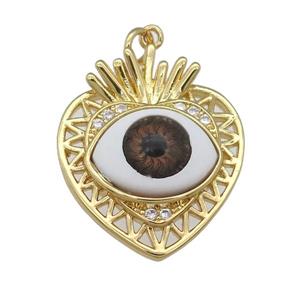 copper heart pendant paved zircon with red Evil Eye, gold plated, approx 22-25mm