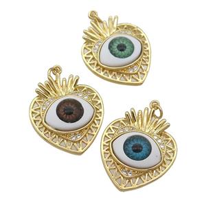 copper heart pendant paved zircon with Evil Eye, mixed, gold plated, approx 22-25mm