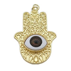 copper hamsahand pendant with red Evil Eye, gold plated, approx 28-38mm