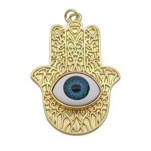 copper hamsahand pendant with blue Evil Eye, gold plated, approx 28-38mm