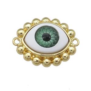 copper connector with green Evil Eye, gold plated, approx 17-20mm