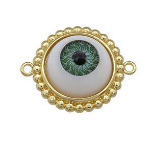 copper connector with green Evil Eye, gold plated, approx 20mm