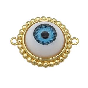 copper connector with blue Evil Eye, gold plated, approx 20mm